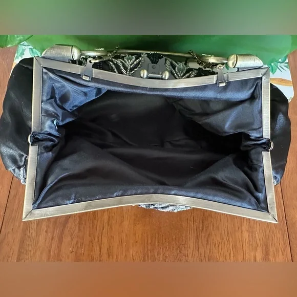 Vintage Black Beaded Handbag w Butterfly Clasp and Chain Strap by Melissa Design - Picture 2 of 14